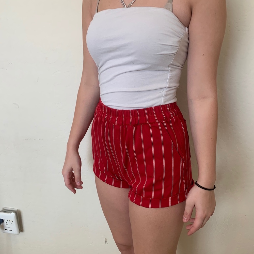 white red striped shorts